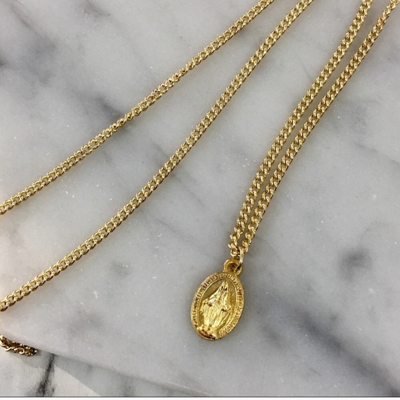 LAST ONE  14K Gold Minimalist Mary Necklace - Picture 2 of 3